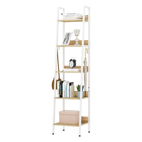 Boekenkasten - Boekenplank - Wandplank - Boekenrek - Keukenrek - Rekken - Opbergrek Organiser - 4 Haken 40x170x36cm - voor Woonkamer Keuken - Licht Eiken en Wit