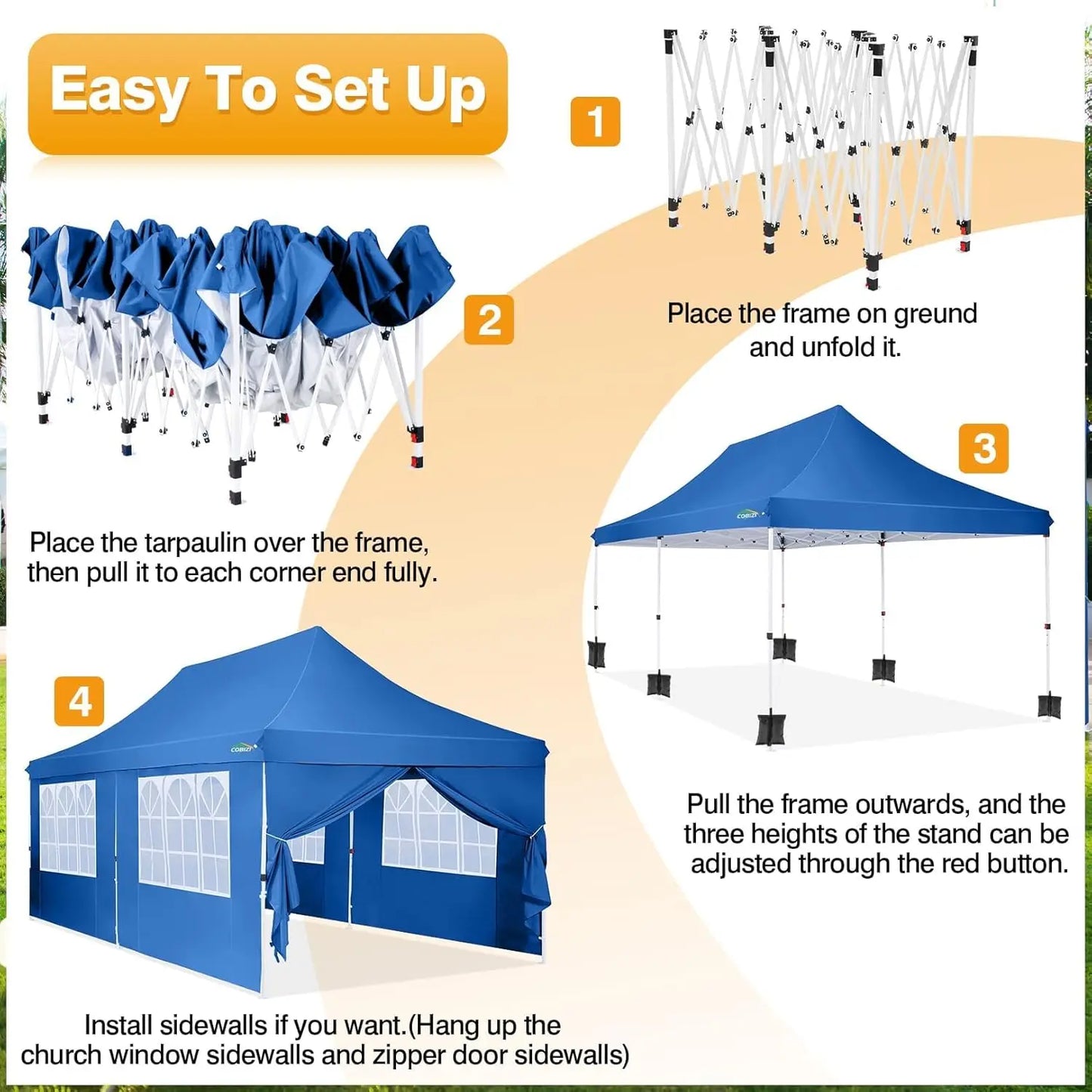 Gevouwen Gazebo – Overkapping – Tuentent – Partytent – 3x6 Meter – Waterdicht Oxford – Verstelbare Hoogte - Blauw - QUORE