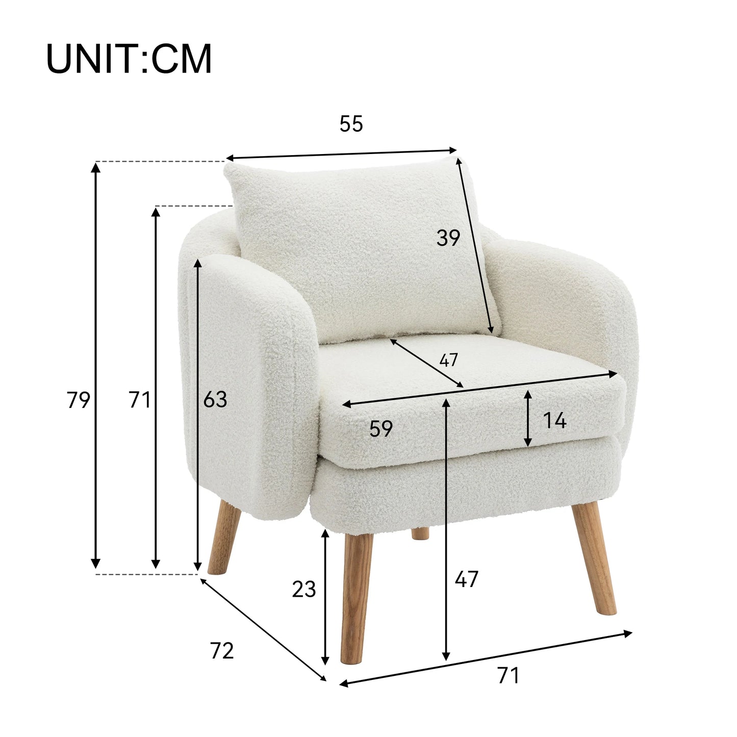 Relaxstoel – Lounge Stoel – Fauteuil – Zetel – Teddyfluweel – Ergonomische Rugsteun – Stevig Houten Frame - Wit - QUORE