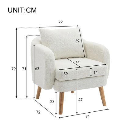 Relaxstoel – Lounge Stoel – Fauteuil – Zetel – Teddyfluweel – Ergonomische Rugsteun – Stevig Houten Frame - Wit - QUORE
