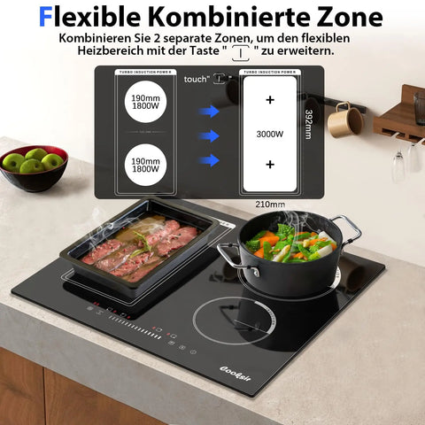 Inductie kookplaat - Induction Hob - Induction Cook Top - Inductie Fornuis - Elektrische Brander - 4 Platen met Stekker - Inbouw 59 cm - 500 W - Combinatiezone voor Grill - Slider Touch Control - 220 V - 50 Hz - Zwart