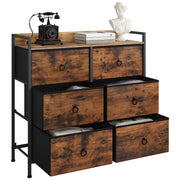 Ladenkast - Dressoir Kasten - Ladekast met 6 Stoffen Lades - Stevig & Stijlvol - Industriële Opbergkast - Metaal & Hout - Voor Woonkamer - Slaapkamer  - Hal  - 80x29x78cm - Vintage Bruin