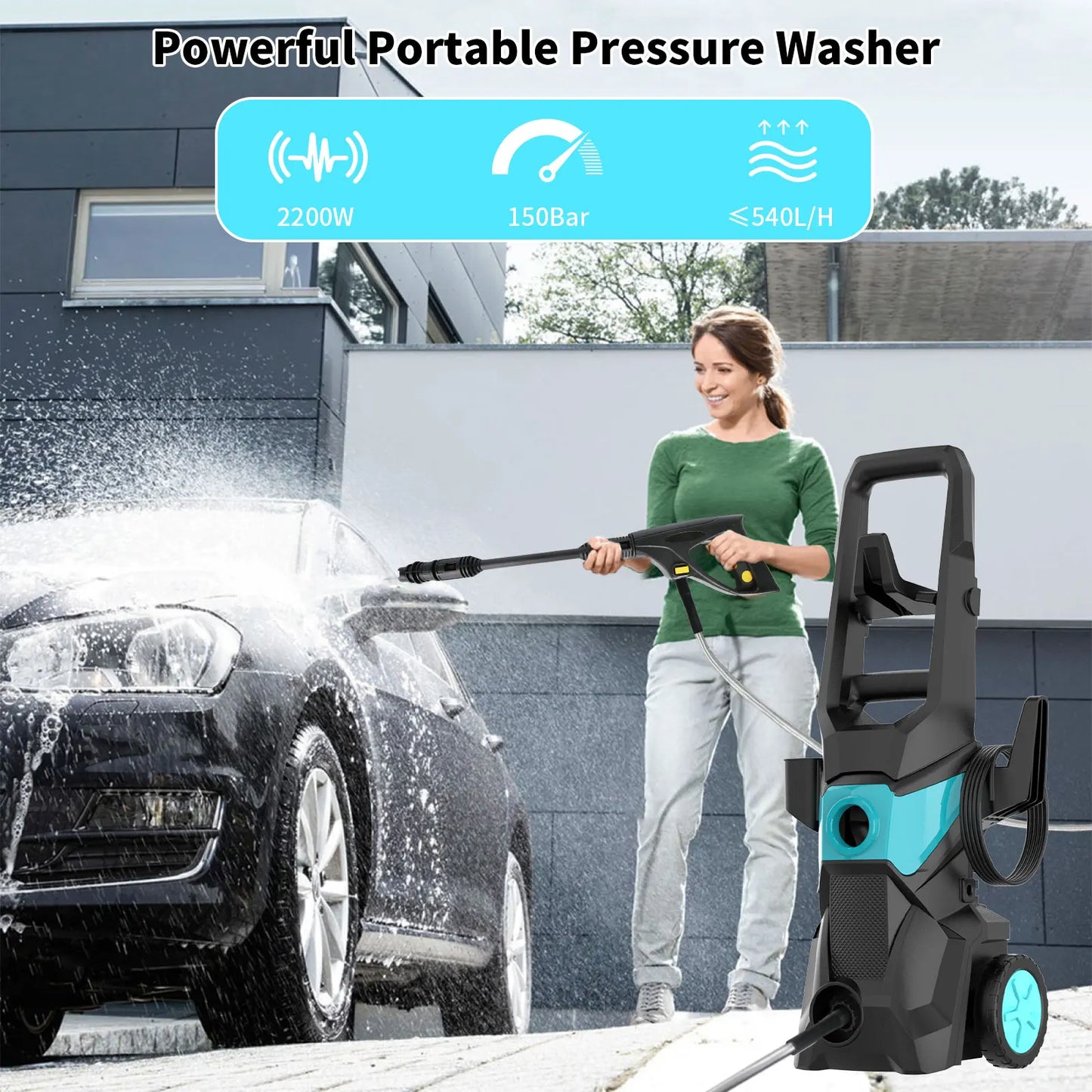 Hogedrukreiniger Elektrisch – Drukspuit – Waterreiniger – Terrasreiniger – Auto Hogedrukspuit – 1500W Vermogen – Verstelbare Lans 0-160° – Oranje