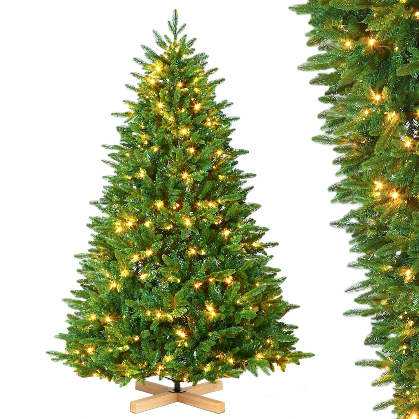Witte Kunstkerstboom – Kunstkerstboom – Nepkerstboom – Kerstboom LED – Sneeuweffect Boom – 210 cm Hoogte – 350 Warm Witte LED’s – 1348 Takken – Duurzame PE+PVC Naalden – Inklapbaar Metalen Standaard
