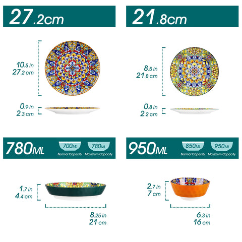 Tableware - Tableware set - 24 pieces - Ceramic - Stoneware - With dinner/dessert plate - Breakfast cereals - Pasta bowl - Bohemian style