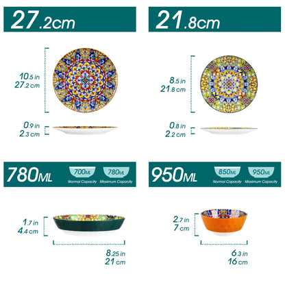 Servies - Servies set - 48 Stuks - Keramisch - Steengoed - Met Diner/Dessertbord -  Ontbijtgranen - Pastakom - Bohemian Stijl