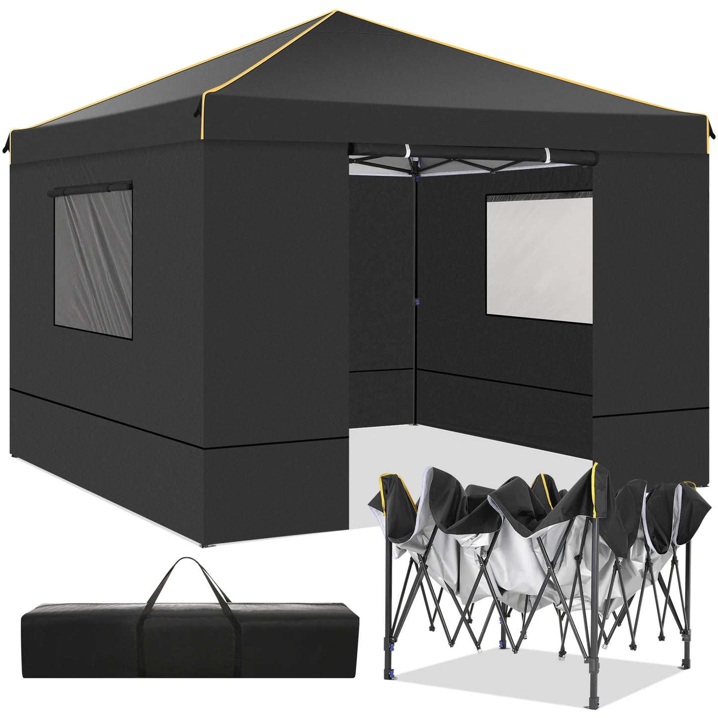 Opvouwbare Luifeltent – Tuin Tent – Partytent – Schaduwdoek – 3x3 Meter – Waterdicht Oxford Doek – Verstelbare Zijwanden - Zwart - QUORE