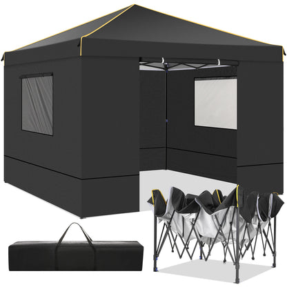 Opvouwbare Luifeltent – Tuin Tent – Partytent – Schaduwdoek – 3x3 Meter – Waterdicht Oxford Doek – Verstelbare Zijwanden - Zwart - QUORE