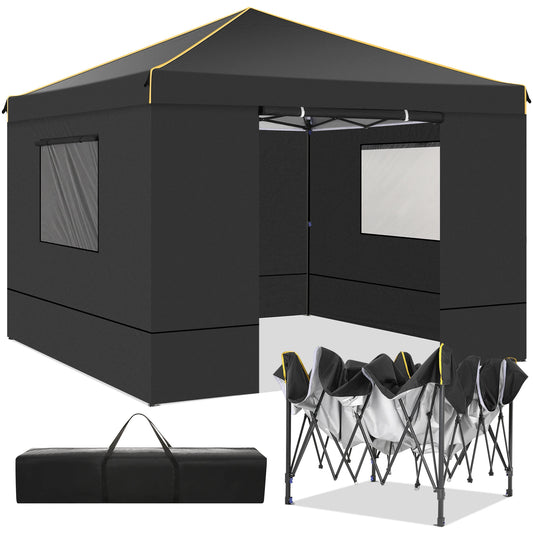 Opvouwbare Luifeltent – Tuin Tent – Partytent – Schaduwdoek – 3x3 Meter – Waterdicht Oxford Doek – Verstelbare Zijwanden - Zwart - QUORE