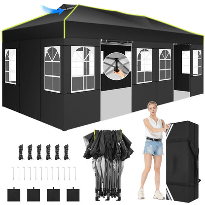 Partytent – Opvouwbare Tent – Buiten Tent – Tuin Tent – 3x6 Meter – Waterdicht – UV-Bestendig - Zwart - QUORE