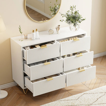Ladenkast – Dressoir – Opbergkast – Kast – Commode – Wit – 6 Lades – Duurzaam Hout – Met Goudkleurige Handgrepen