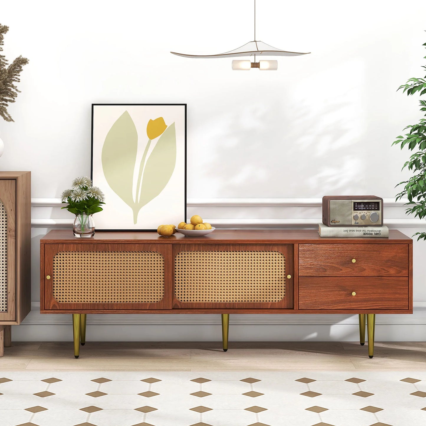 Modern TV-Meubel – Tv-Kast – Videomeubel – Opbergmeubel – Walnootkleur – Schuifdeuren – Kabelbeheer - 160x40x60 cm - Bruin