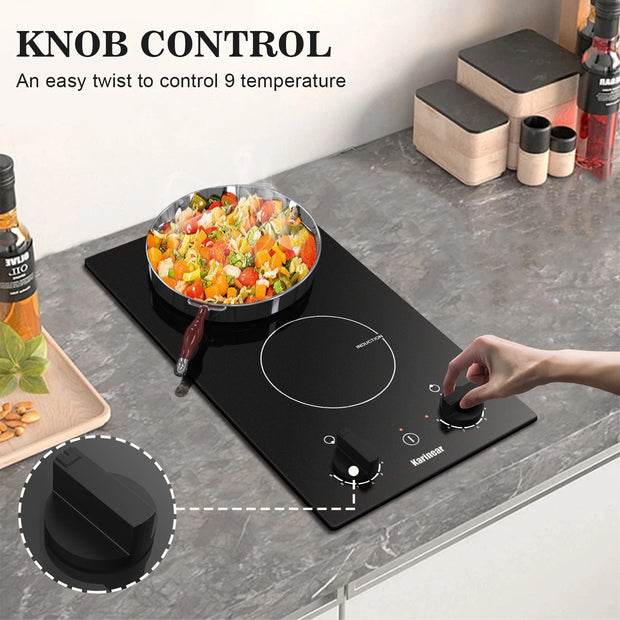 Inductie kookplaat - Induction Hob - Induction Cook Top - Inductie Fornuis - Elektrische Brander - Inbouw Inductiekookplaat - met 2 Branders - 30 cm - Inductiekookplaat met Stekker en Knopbediening - Zwart