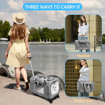Huisdierentrolley - Honden & Katten Trolley - Reismand Trolley - Outdoor Tas - Draagbare Huisdier Trolley Case - Universele Wiel - Ademende - Opvouwbare - Grote Capaciteit - voor Huisdieren - Oxford-doek - 39 x 60 x 43 cm - Grijs