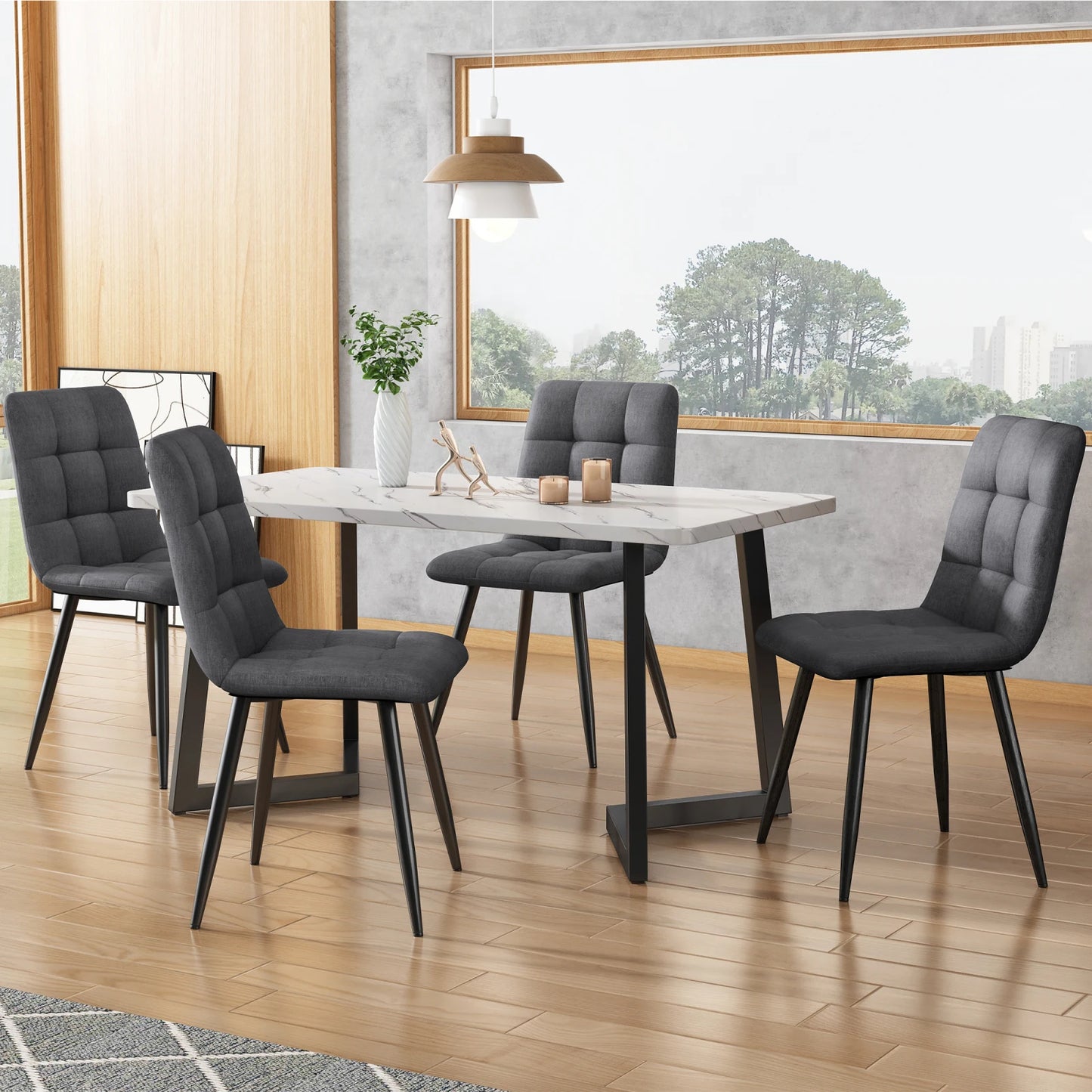 Eetkamerstoelen – Stoelen – Dining Chairs – Velours Stoelen – Design Stoelen – Donkergrijs – Zacht Velvet – Stevig Metalen Frame – Set van 4