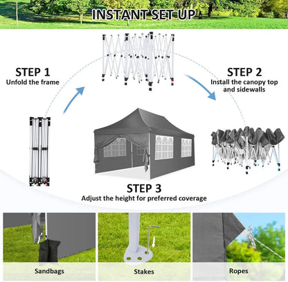 Partytent – Tuinpaviljoen – Feesttent – Inklapbare Tent – Waterdicht Oxford Doek – 3 X 6 Meter – 6 Afneembare Zijwanden - Grijs