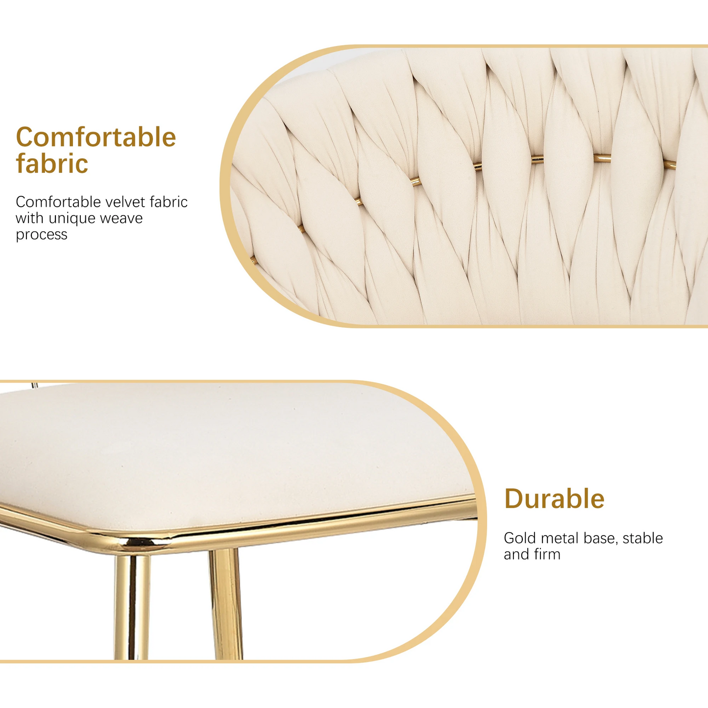 Eetkamerstoelen - Eetstoelen - Keukenstoelen - Set van 2 - Moderne Vergulde Technologie - Hoogwaardige Interieurdecoratie - met Metalen Poten - Fluwelen Zitje - Voor Woonkamers - Eetgedeelte - 52 x 43.5 x 75 cm - Beige