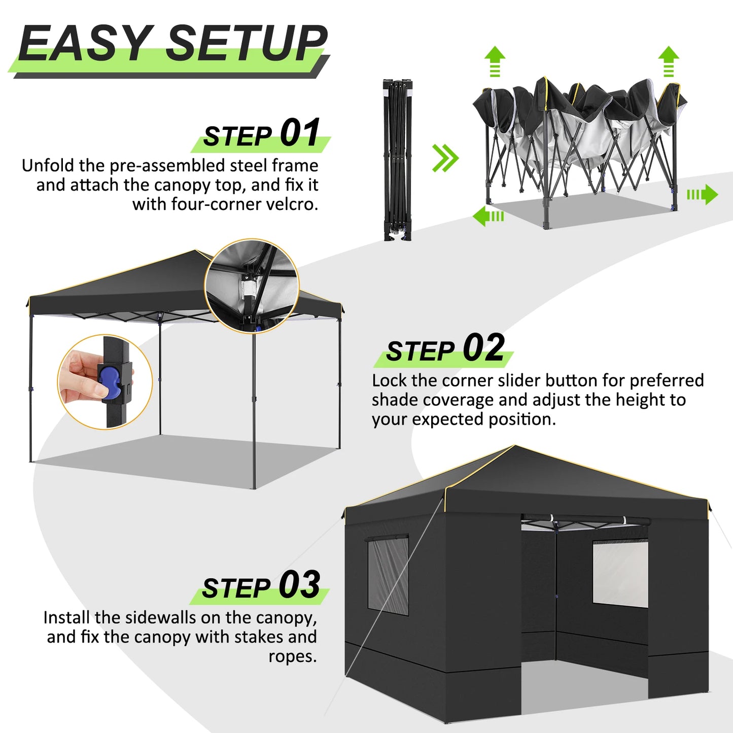 Tuinpaviljoen – Tuinkamer – Tuinoverkapping – Pop-Up Tent – 3x3 Meter – Waterdicht – UV-Bescherming - Zwart
