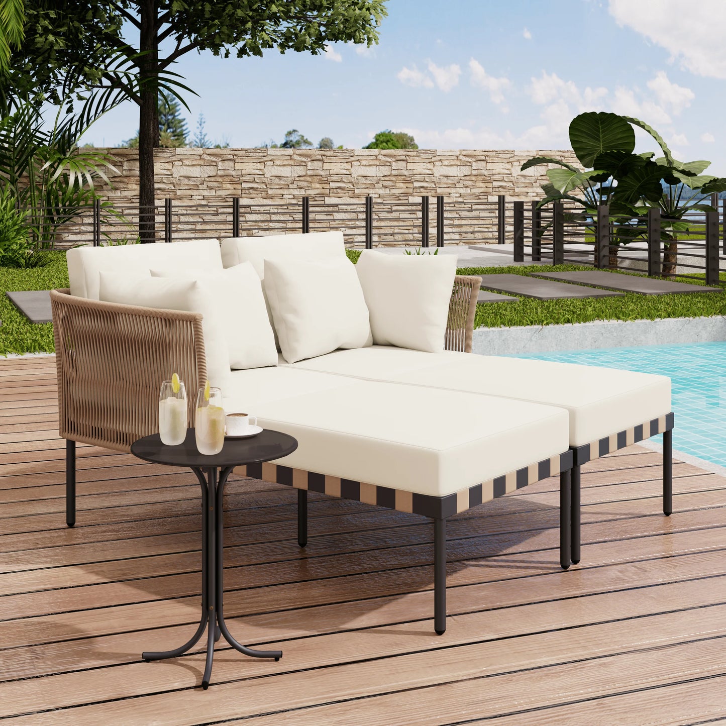 Loungeset Voor Buiten – Loungestoelen – Ligbank – Tuinmeubel – Buitenset – Gegalvaniseerd Ijzer – Zachte Kussens - Wit