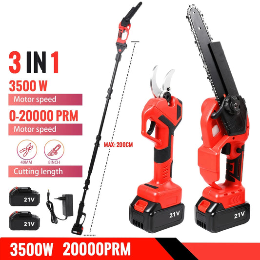 Elektrische Kettingzaag – Snoeischaar – Tuingereedschap – Snoeiset – 3500W Vermogen – 8 Inch Zaagblad – Digitale Display