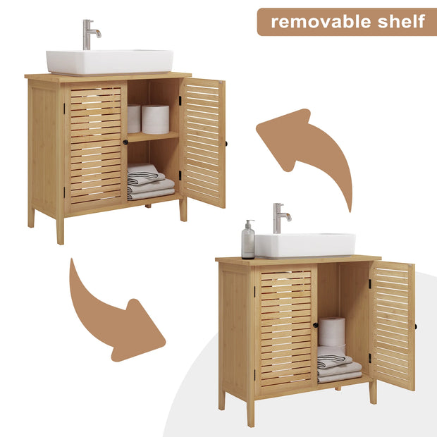 Badkamermeubel - Badkamerkast - Wastafelonderkasten - Wastafelmeubel - 60x30x60cm - 2 Deuren - Bamboe Badkamerkast - nder Wastafel Opbergkast Organizer - voor Woonkamer Slaapkamer