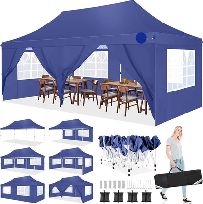 Partytent - Pop-Up Partytenten - Easy up Tent - Vouwtent - Party Tent Opvouwbaar - 3x6m - 6 Zijwanden - UV50+ Tuinpaviljoen - Waterdichte - voor Feest - Markt - BBQ of Camping -  Donkerblauw