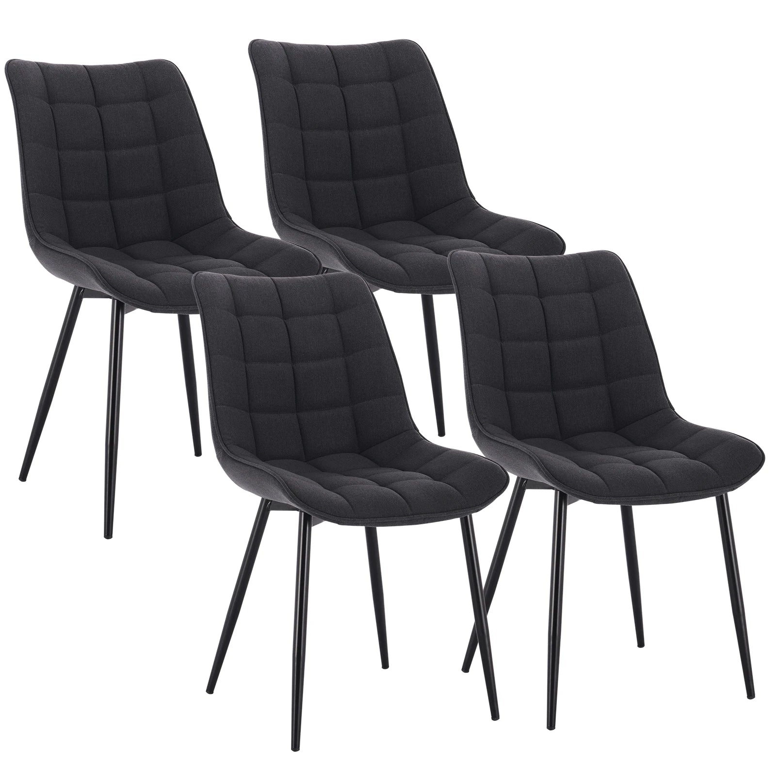 Eetkamerstoelen – Stoelen – Design Stoelen – Comfortabele Stoelen – Lederlook Bekleding – Ergonomische Rugleuning – Metalen Pootjes - Set van 4 - Linnen Donkergrijs - QUORE