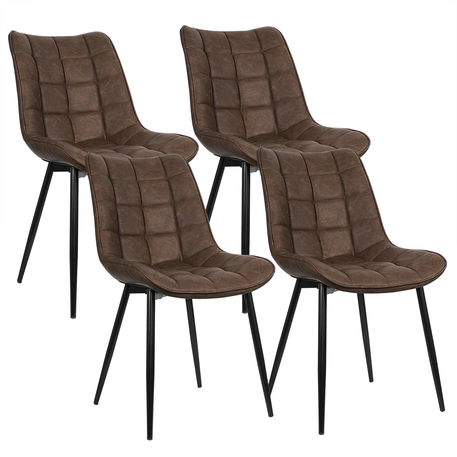 Eetkamerstoelen – Bureaustoelen – Makeup Stoelen – Stoelen Set 4 – Ergonomisch Design – Metalen Poten - Leer Bruin - QUORE