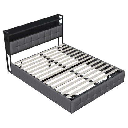 Gestoffeerd Bed – Bedframe Met Opbergruimte – Slaapbed – Eenpersoonsbed – Tweepersoonsbed – PU Materiaal – Gasdrukveren Opbergruimte – 140x200 cm