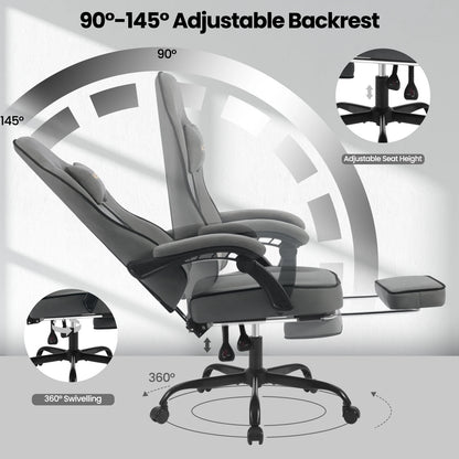 Gaming Stoel - met Voetsteun - Bureaustoel - Ergonomische - Verstelbare - Extra Brede Zitting - Tech-stof - 150 kg Draagvermogen - 145° Kantelbaar - Zwart