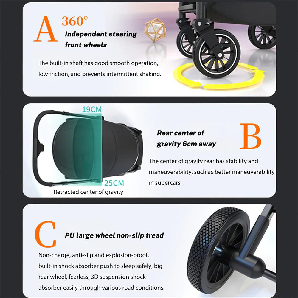 Kinderwagen – Wandelwagen - Babywagen – Inklapbaar - Compact en Opvouwbaar - Lichtgewicht - Comfortabel - Veilig – Schokabsorptie - Grijs