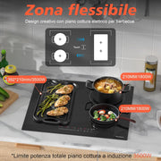 Inductie kookplaat - Induction Hob - Induction Cook Top - Inductie Fornuis - Elektrische Brander - 4-pits - Inductiekookplaat - 60 cm - 3500 W - Flexzone - Plug-in kookplaat - 9 vermogen - Booster - Timer - 220 V - Zwart