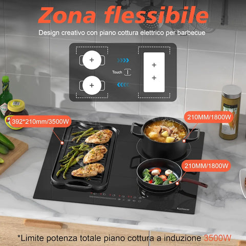 Inductie kookplaat - Induction Hob - Induction Cook Top - Inductie Fornuis - Elektrische Brander - 4-pits - Inductiekookplaat - 60 cm - 3500 W - Flexzone - Plug-in kookplaat - 9 vermogen - Booster - Timer - 220 V - Zwart