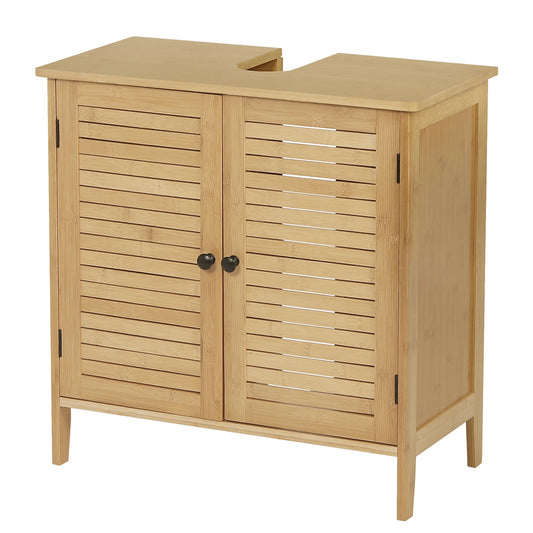 Badkamermeubel - Badkamerkast - Wastafelonderkasten - Wastafelmeubel - 60x30x60cm - 2 Deuren - Bamboe Badkamerkast - nder Wastafel Opbergkast Organizer - voor Woonkamer Slaapkamer - QUORE