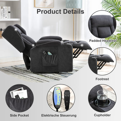 Elektrische Relaxfauteuil – Relaxstoel – Liftsysteem – Massagefauteuil – Verstelbare Rugleuning – Warmtefunctie – Draaglast 150 Kg - 75 x 83 x 100 cm - Grijs - QUORE