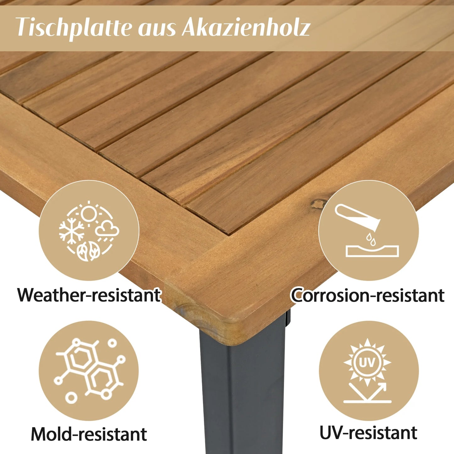 Tuinmeubelset – 3-Delige - Loungeset - Hoekbank – Voetenbank – Salontafel – Gegalvaniseerd Stalen Frame – Acaciahouten Tafelbladen - Wit