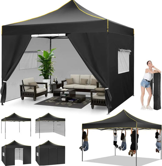 3x3m Pop-Up Partytent – Tuinentent – Evenemententent – Marktstandtent – Campingtent – Waterdicht 410D Oxford – Roestbestendig Frame - Zwart