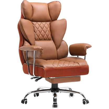 Ergonomische Bureaustoel - Gaming Stoel - Stoelen - Bureaustoelen - met Pocketvering Rugsteun -Verstelbare Voetsteun - Comfortabele Brede Zitting - 90-135° Kanteling - met Armleuningen en Wieltjes - Bruin - Stof - QUORE