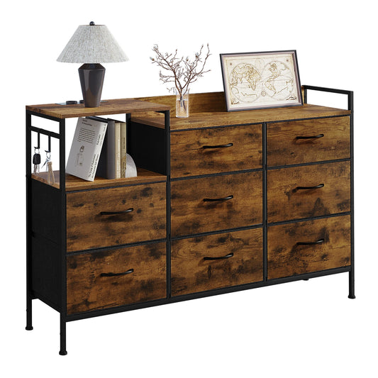 Chest of 8 drawers - Chest of drawers - Chests of drawers - Chest of drawers - Storage cabinets - Vintage wood - 132 x 88 x 30 cm (W x H x D) - Charging station.
