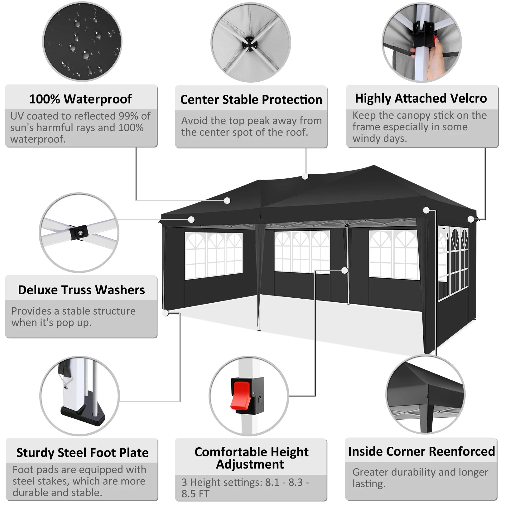 3x6 Meter Vouwtent – Partytent – Marktkraam – Overkapping – Tuintent – Roestbestendig Stalen Frame – Waterdichte 210D Oxford Stof - Blauw - QUORE