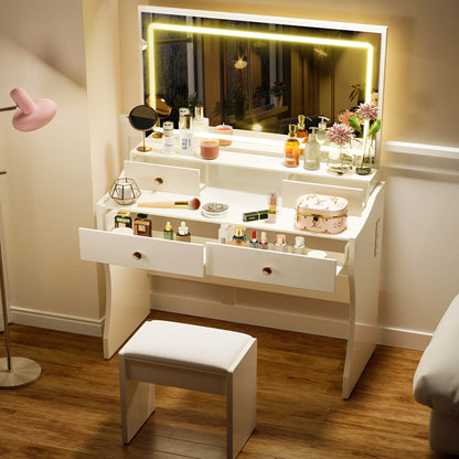 COMHOMA dressing table, dressing table E with lighting and 5 drawers, with adjustable LED lighting and sockets
