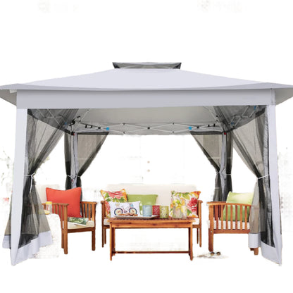 Paviljoen – Tuinpaviljoen – Partytent – Overkapping – Schaduwdoek – Waterafstotend – UV-Bescherming - 3 x3 Meter - Grijs - QUORE