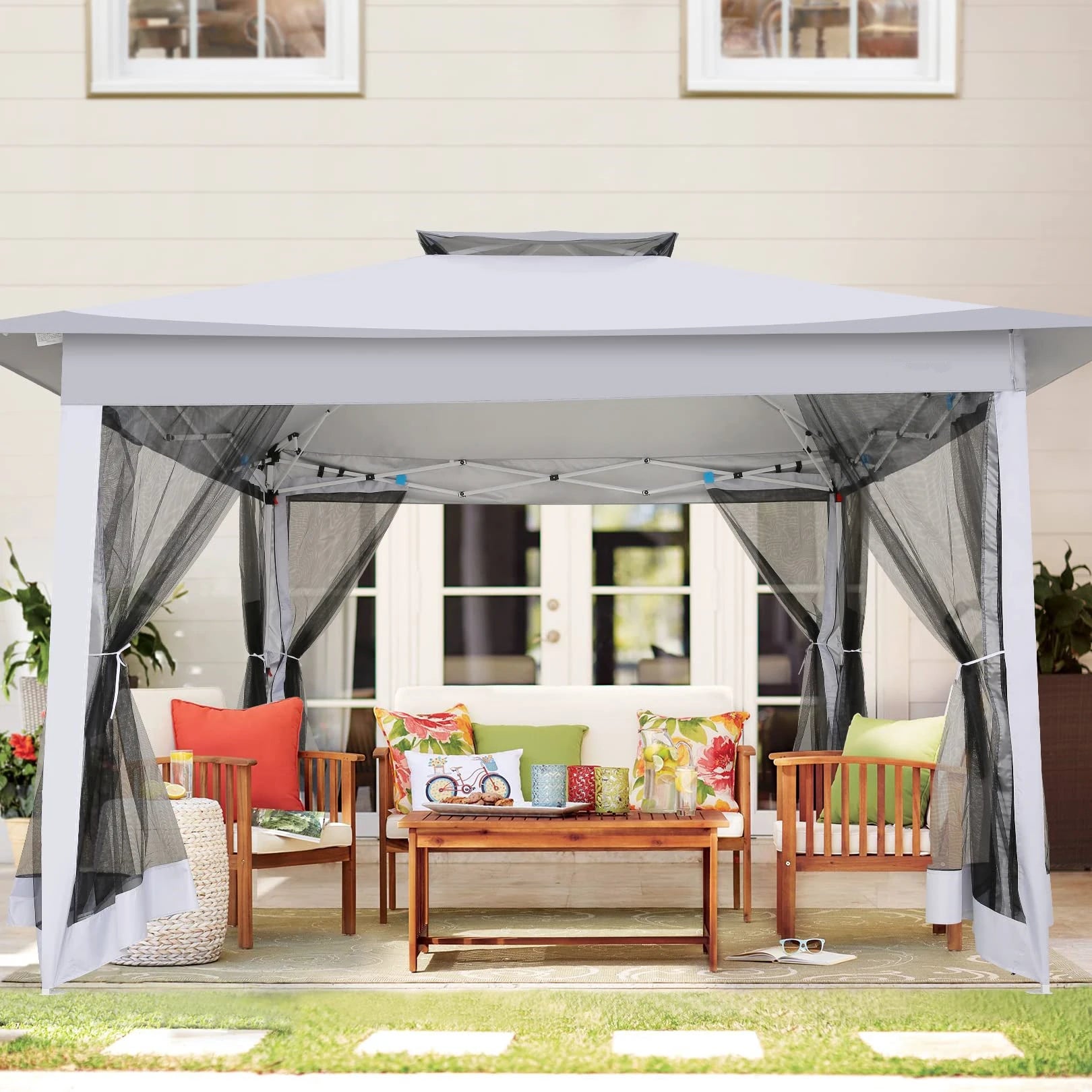 Paviljoen – Tuinpaviljoen – Partytent – Overkapping – Schaduwdoek – Waterafstotend – UV-Bescherming - 3 x3 Meter - Grijs - QUORE