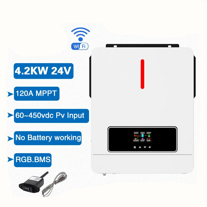 Hybride Zonne-energie Omvormer – Solar Inverter – Zonnestroom Converter – 4.2 kW – 24V - Touchscreen – MPPT Zonnepaneellader