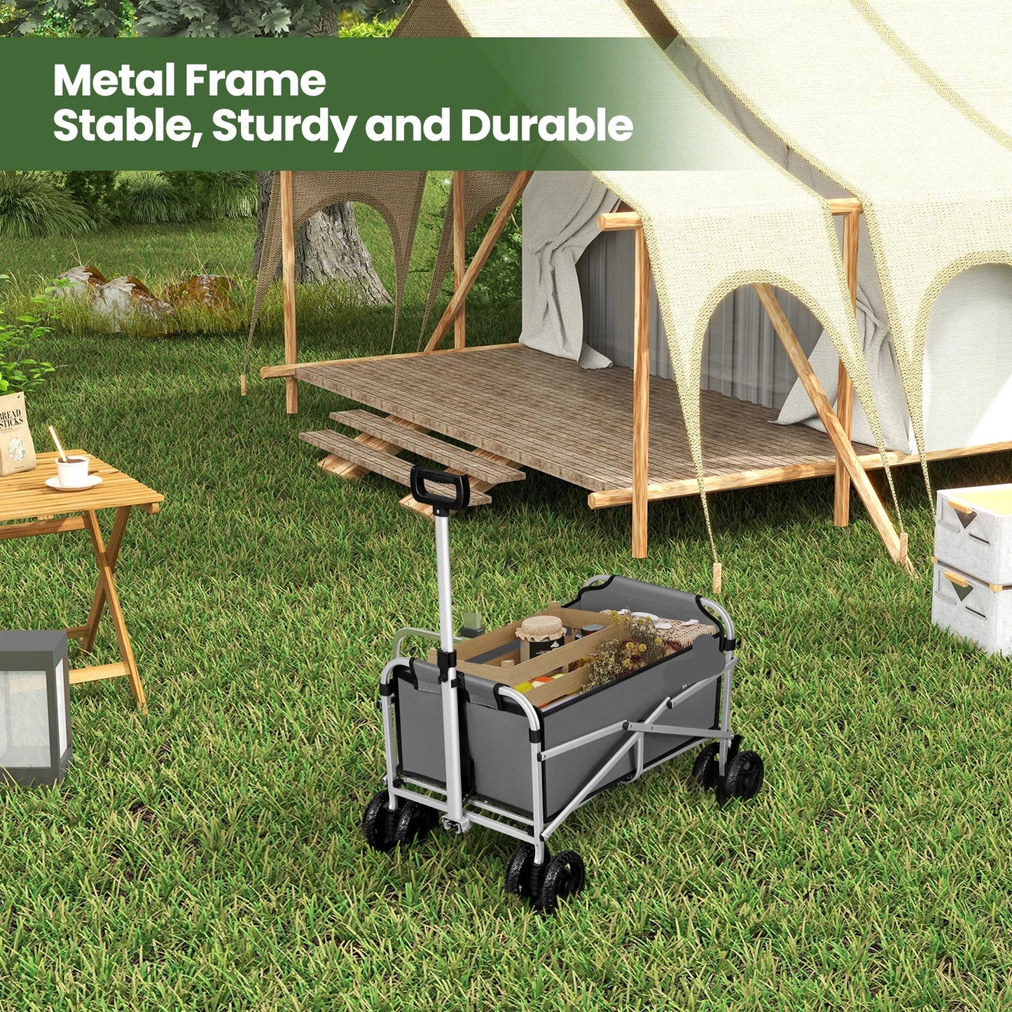 Bolderkar - Handkar - Bolderkar Opvouwbaar - Bolderwagen - met Dubbele Wielen en Remmen - Transportwagentje - Bolderkarren - voor Tuin, Strand, Camping of Picknick - Donkergrijs - QUORE
