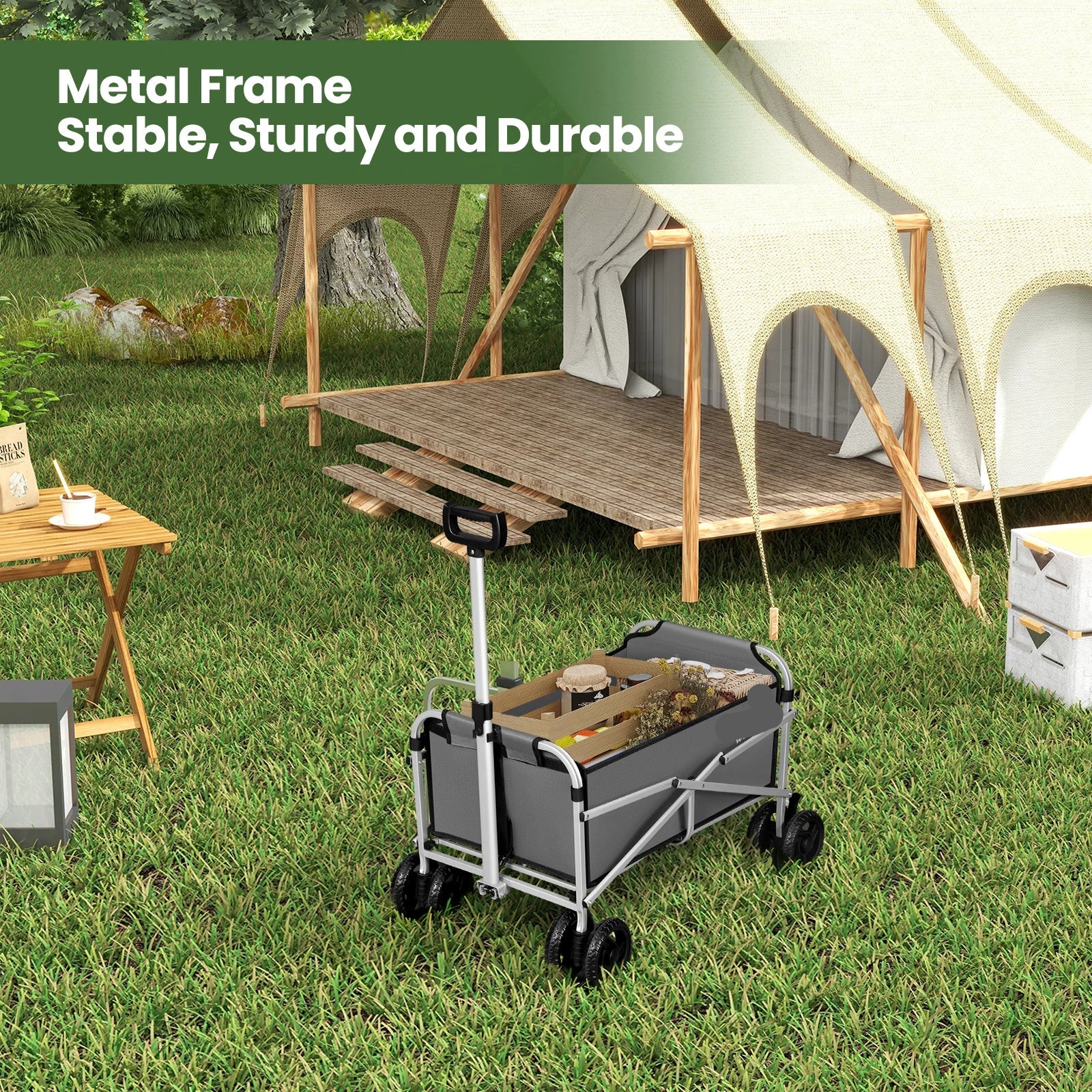 Bolderkar - Handkar - Bolderkar Opvouwbaar - Bolderwagen - met Dubbele Wielen en Remmen - Transportwagentje - Bolderkarren - voor Tuin, Strand, Camping of Picknick - Donkergrijs - QUORE