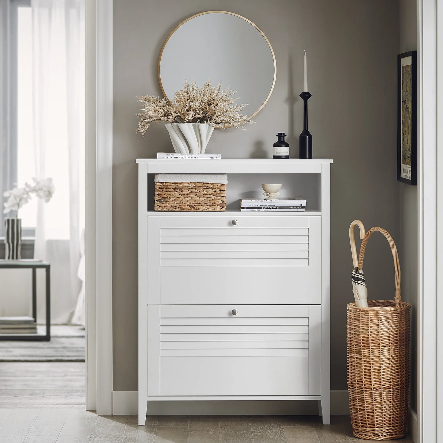 Schoenenkast – Schoenenrek – Schoenopberger – Schoenentoren – Schoenmeubel – Wit – Compact 80x108x25 cm – Stevige MDF Constructie