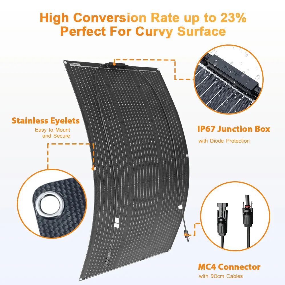 Zonnepaneel - Zonnepanelen - Monokristallijne Solar Kit - Flexibel - ETFE - Buigzaam - Waterdicht - Lichtgewicht - 500W - 5 Stuks - voor Boot - Camper - Caravan - RV of Tuin
