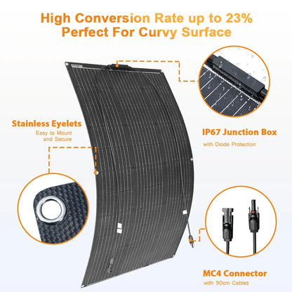 Zonnepaneel - Zonnepanelen - Monokristallijne Solar Kit - Flexibel - ETFE - Buigzaam - Waterdicht - Lichtgewicht - 400W - 4 Stuks - voor Boot - Camper - Caravan - RV of Tuin