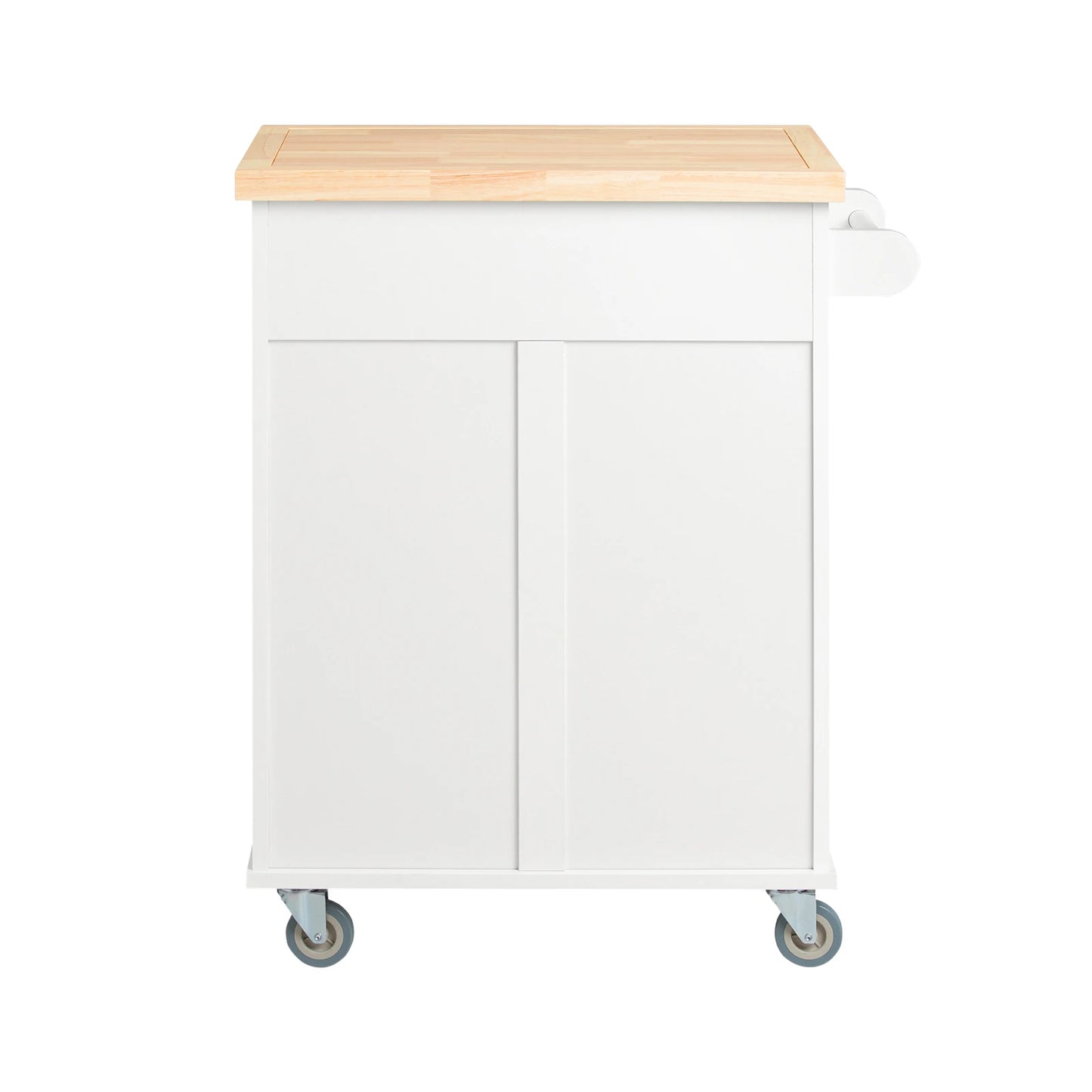 Keukentrolley – Serveertrolley – Werktafel – Keukenwagen – Opbergtrolley – Wit-Naturel – Rubberen Houten Werkblad – Verstelbare Opslagruimte - QUORE